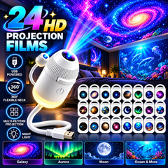 USB Galaxy Projector Night Light with 24 Projection Films, 360° Flexible Neck Starry Sky Ceiling Projector, LED Mood Lamp for Bedroom