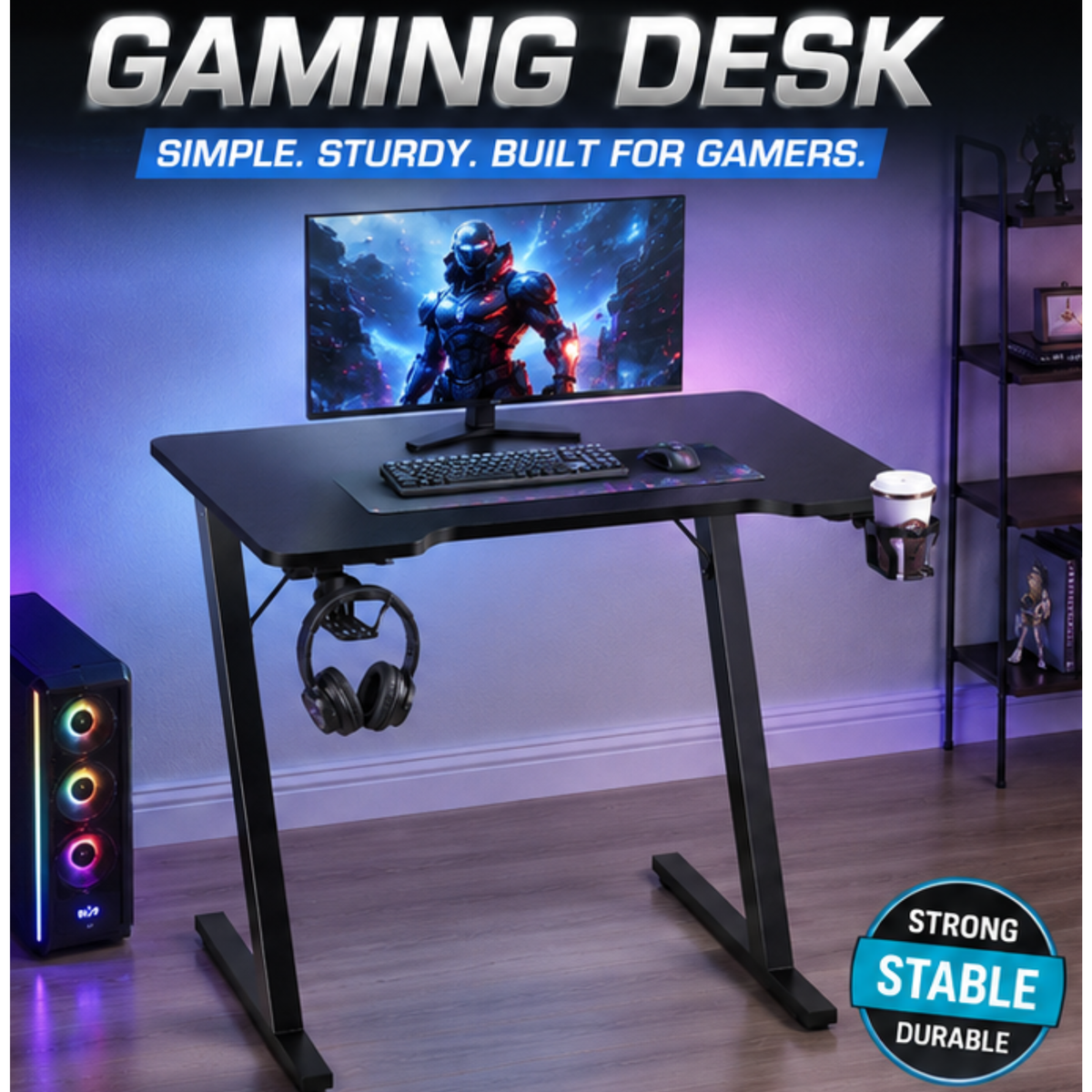 80cm Gaming Desk | Computer Table with Cup Holder & Headphone Hook
