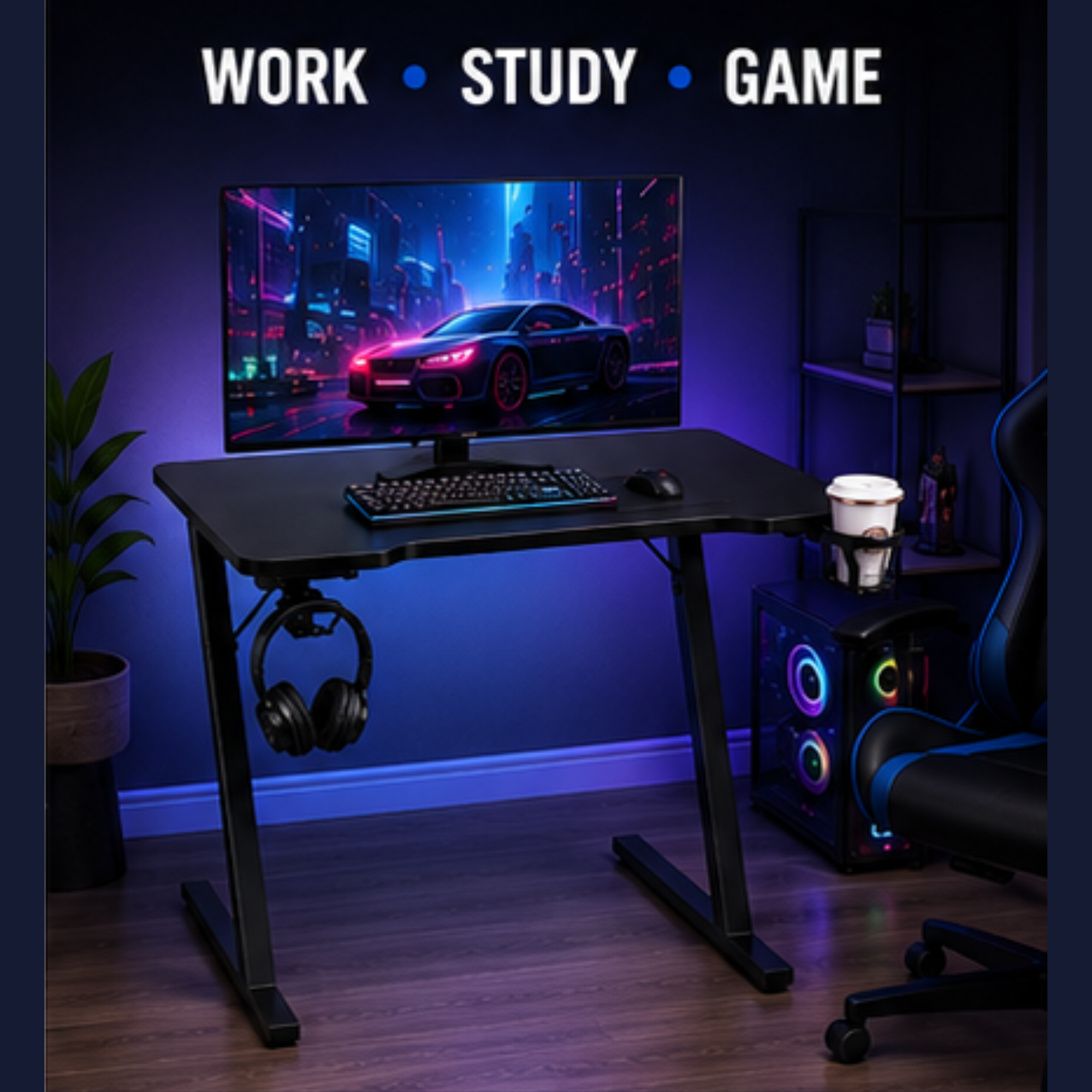 80cm Gaming Desk | Computer Table with Cup Holder & Headphone Hook