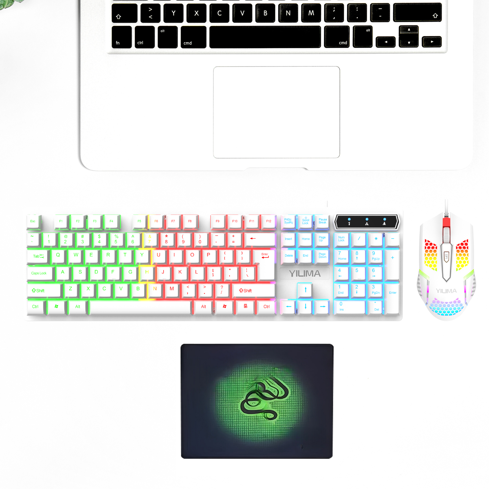 Gaming Keyboard Mouse Mousepad Combo Rainbow with 7-Color LED Backlighting For Laptop, PC, MacBook, iMac