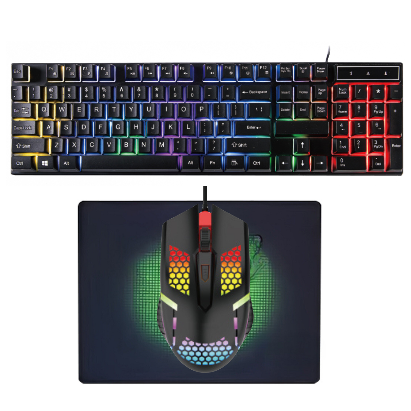 Gaming Keyboard Mouse Mousepad Combo Rainbow with 7-Color LED Backlighting For Laptop, PC, MacBook, iMac