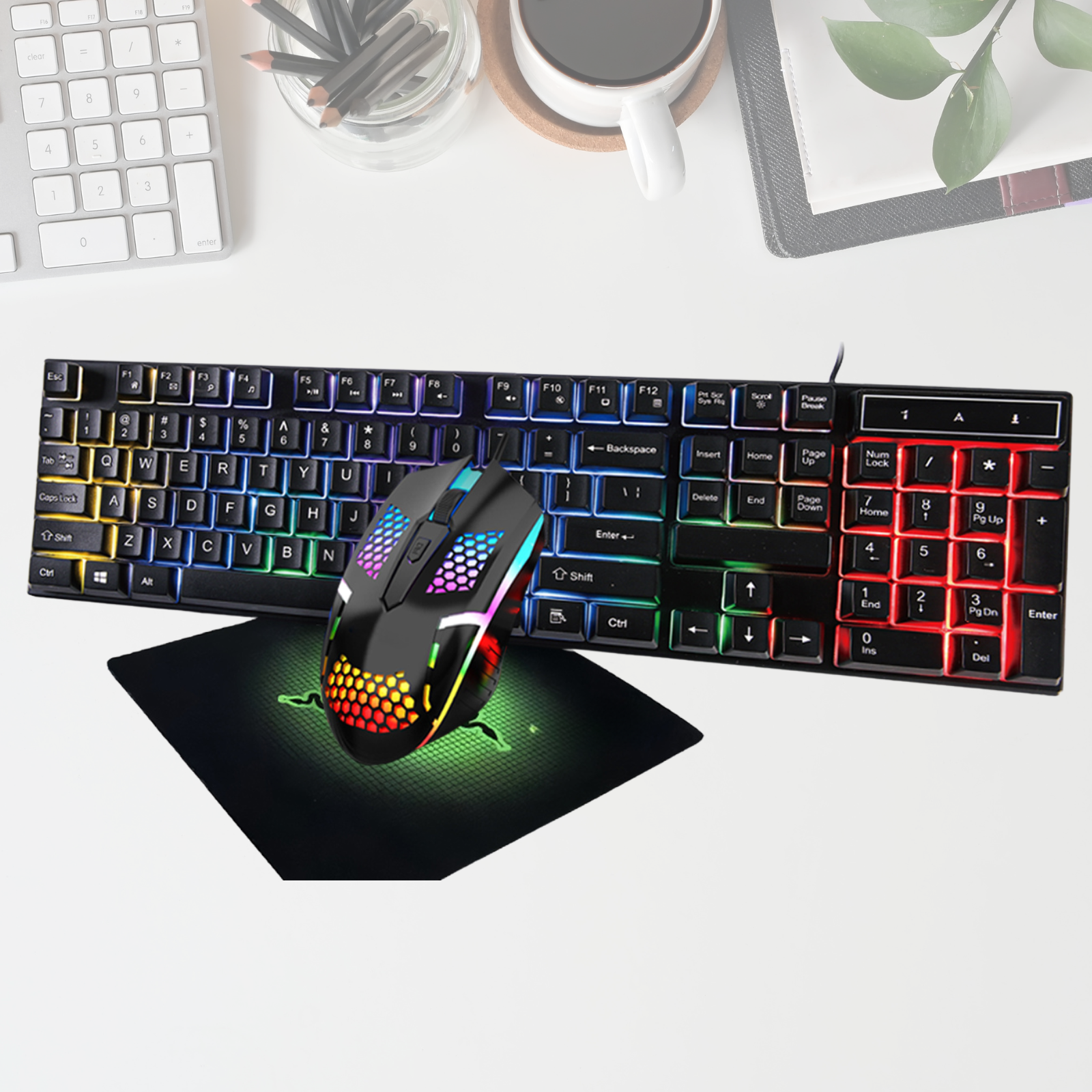 Gaming Keyboard Mouse Mousepad Combo Rainbow with 7-Color LED Backlighting For Laptop, PC, MacBook, iMac