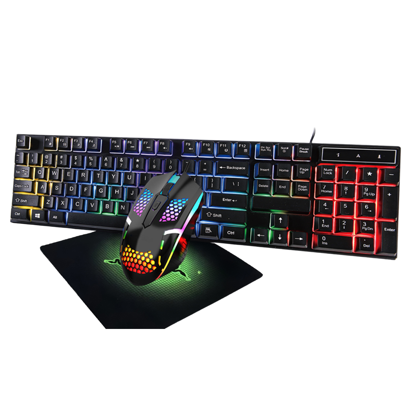 Gaming Keyboard Mouse Mousepad Combo Rainbow with 7-Color LED Backlighting For Laptop, PC, MacBook, iMac