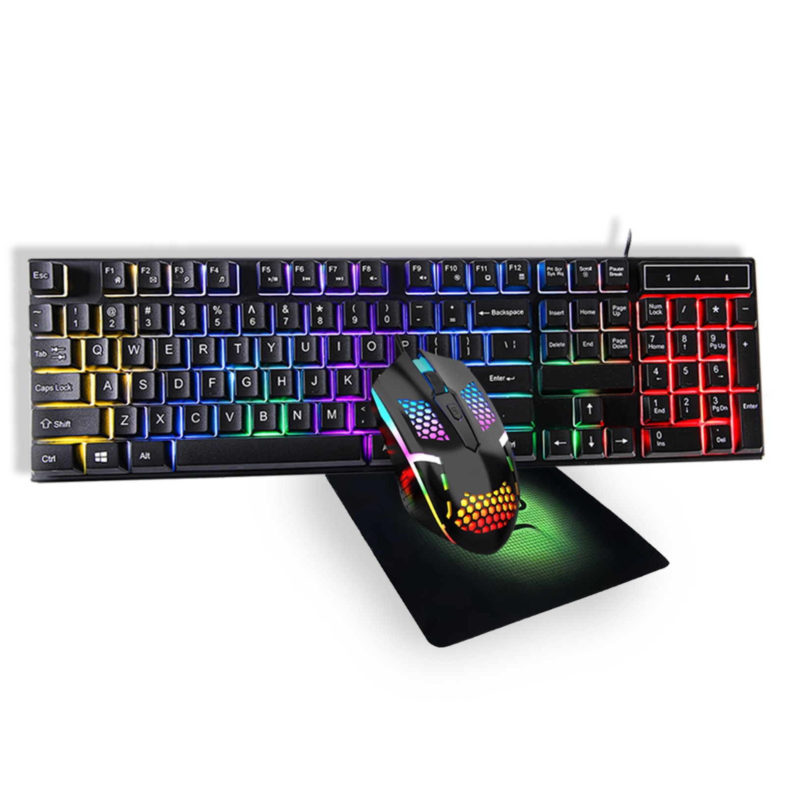 Gaming Keyboard Mouse Mousepad Combo Rainbow with 7-Color LED Backlighting For Laptop, PC, MacBook, iMac