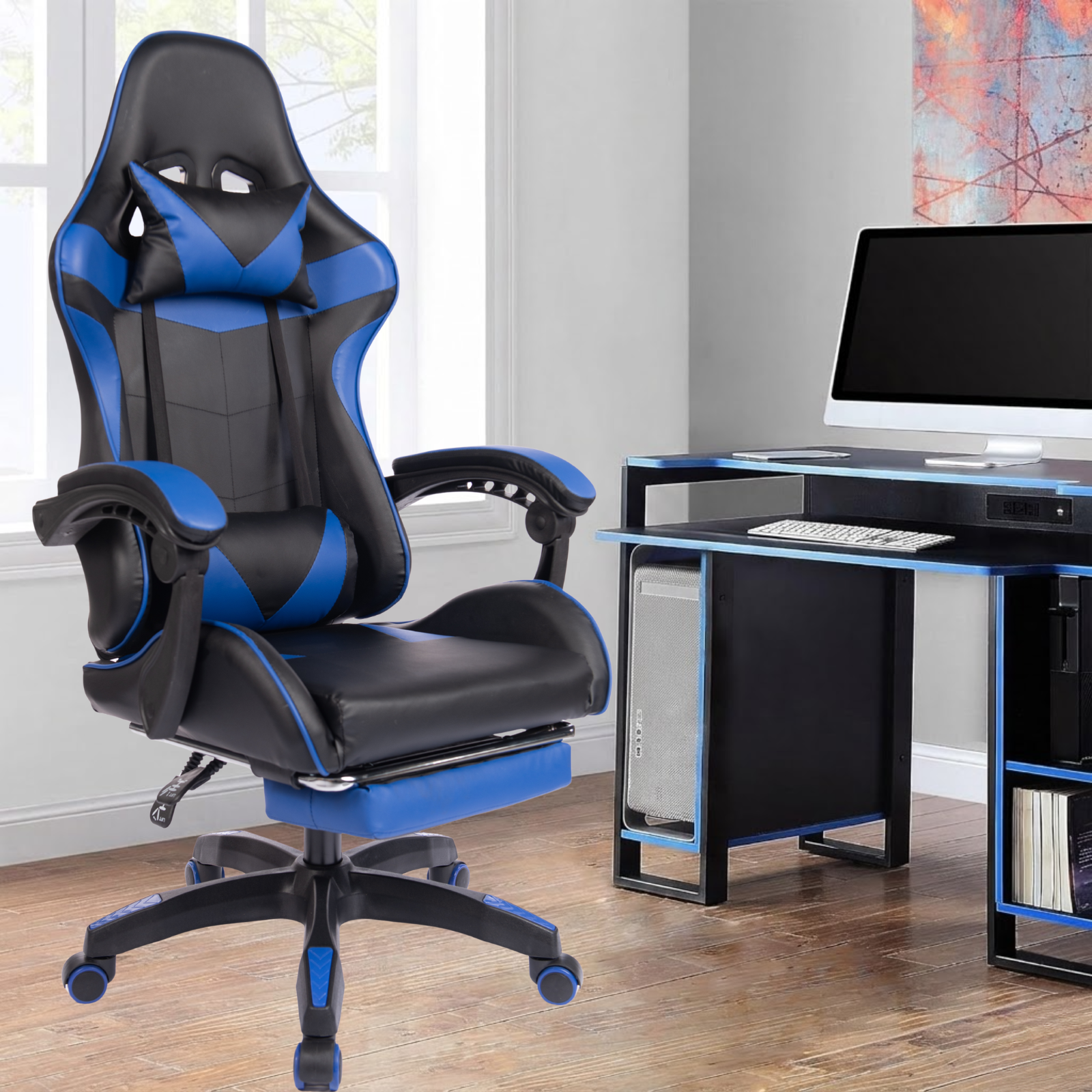 Executive Office Gaming Chair PU Leather Ergonomic Recliner Black/Red/Blue Seat