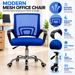 Ergonomic Mesh Office Chair Adjustable Height Computer Desk Chair with Cushioned Seat and Armrests Black Blue