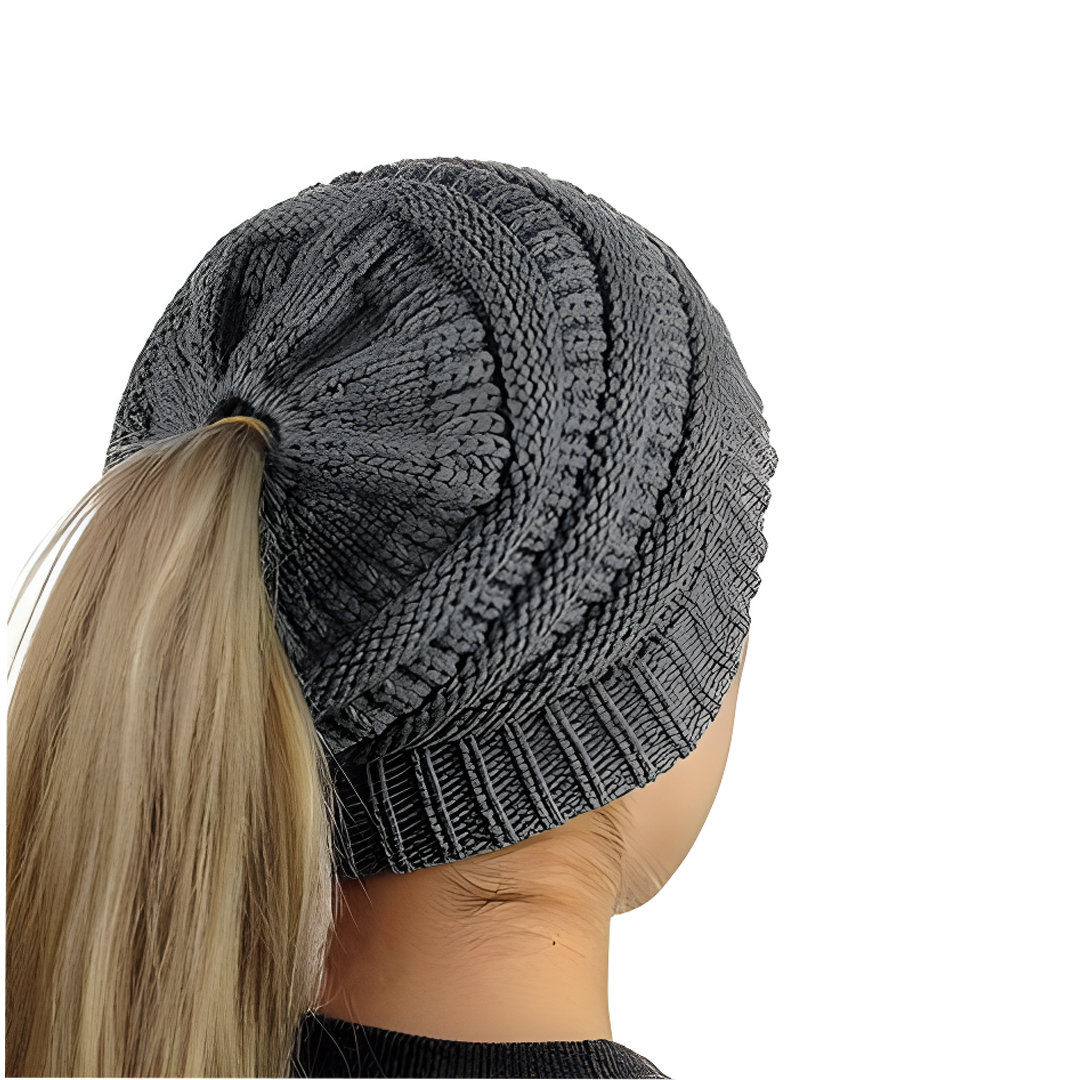 Womens Girls Hats Winter Knitted Pony Tail Beanie Cap Stretch Comfy Hair Ponytail Hat Warm Knit Headwear Headband Caps winter beanie with ponytail hole Knitted Wool