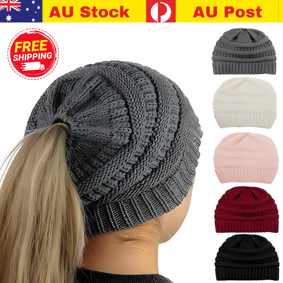 Womens Girls Hats Winter Knitted Pony Tail Beanie Cap Stretch Comfy Ha Online basket