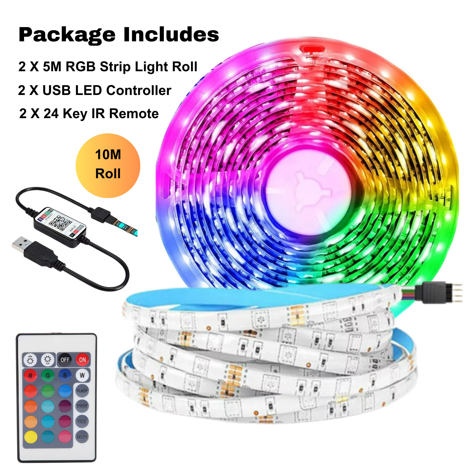 RGB LED Strip Lights IP65 5050 150 LEDs 5M-10M-20M-30M Roll 5V USB Bluetooth IR remote Controller 12V Max