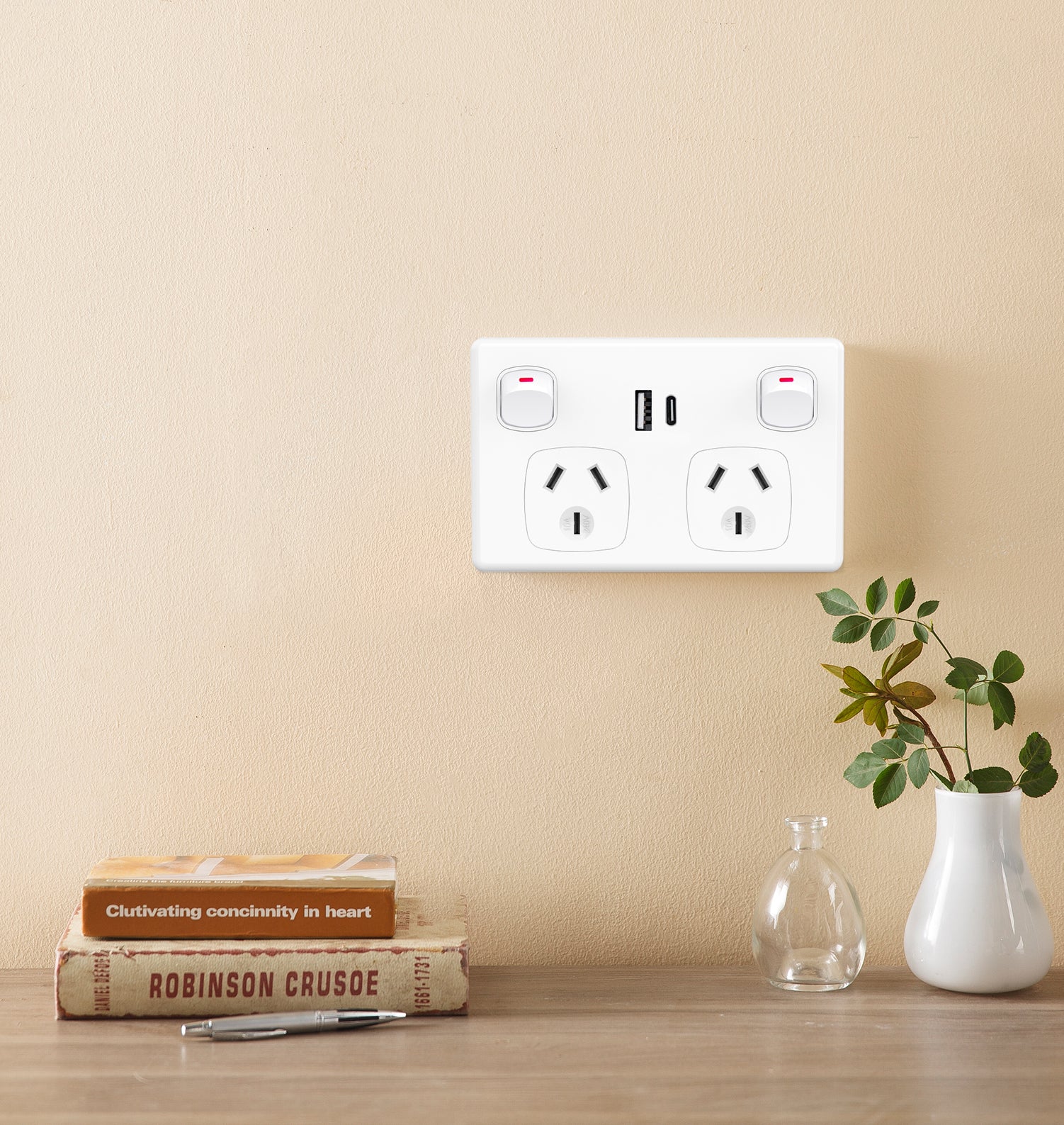 Double Power Point GPO Wall Outlet 10A with USB A & Type C Charging Power Point with Fast Charge USB Ports 5V 3.6Amp (White)