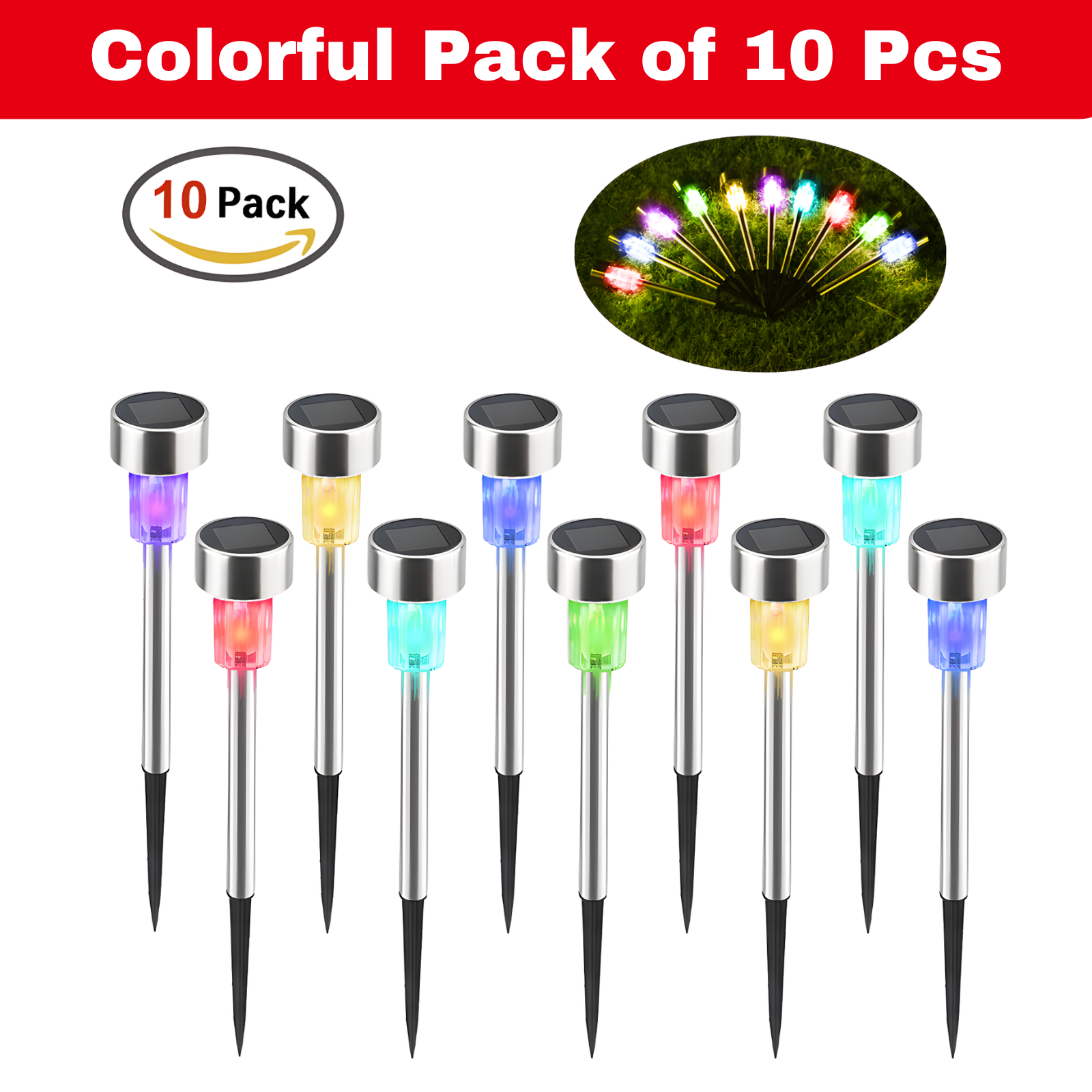 LED Solar Lights Garden Patio Path Light Pathway Lawn Landscape Lamp Outdoor Waterproof Pack of 10 Pcs.