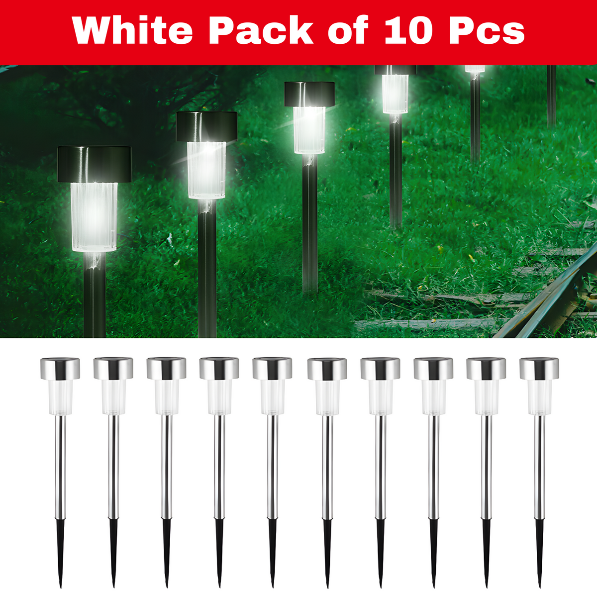 LED Solar Lights Garden Patio Path Light Pathway Lawn Landscape Lamp Outdoor Waterproof Pack of 10 Pcs.