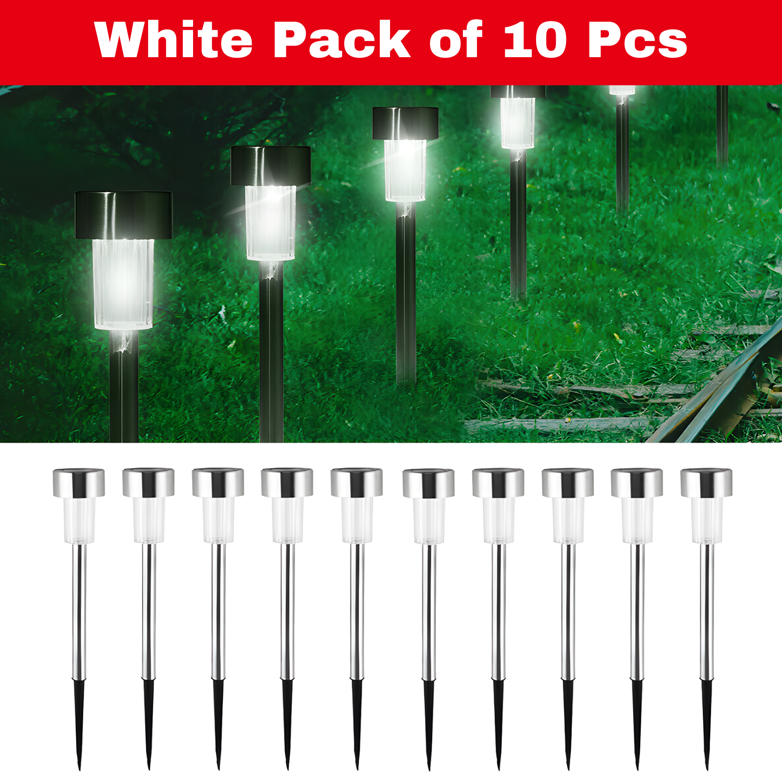 LED Solar Lights Garden Patio Path Light Pathway Lawn Landscape Lamp Outdoor Waterproof Pack of 10 Pcs.