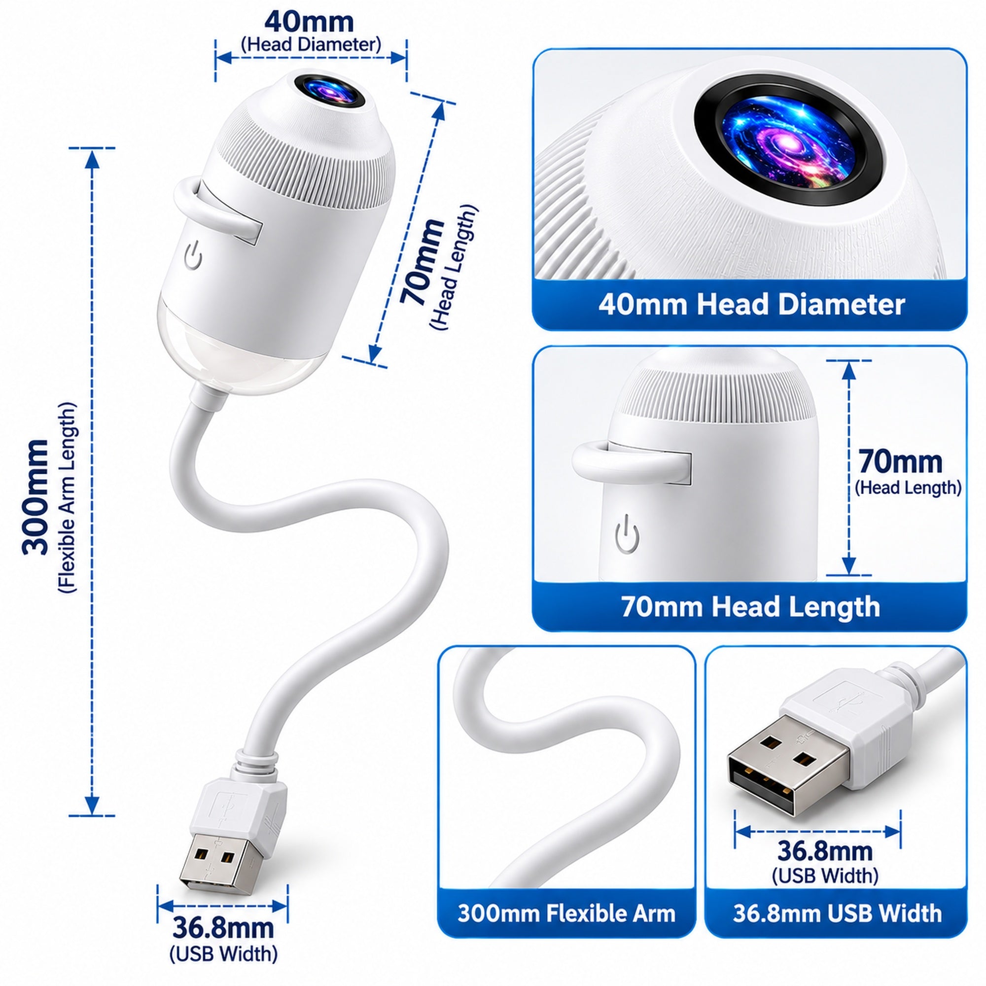 USB Galaxy Projector Night Light with 24 Projection Films, 360° Flexible Neck Starry Sky Ceiling Projector, LED Mood Lamp for Bedroom