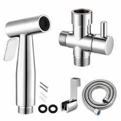 Handheld Bidet Sprayer Toilet Spray Kit Stainless Steel Bathroom Shower Set – Silver & Matte Black