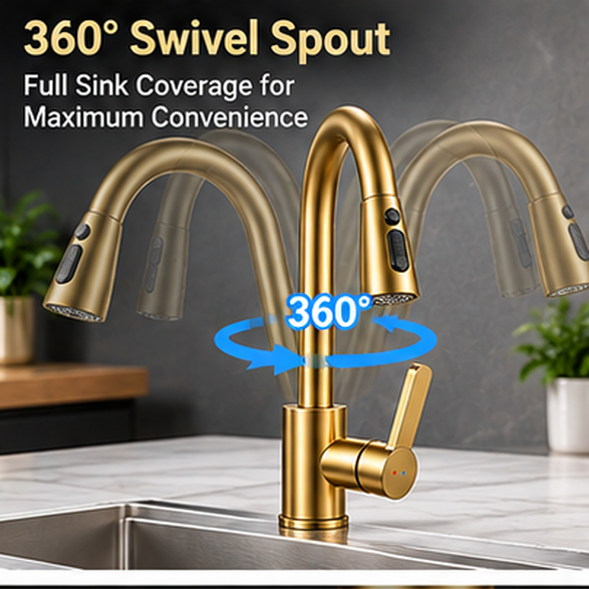 Pull Out Kitchen Mixer Tap 3 Spray Modes 304 Stainless Steel Sink Faucet – Black, Silver, Gold