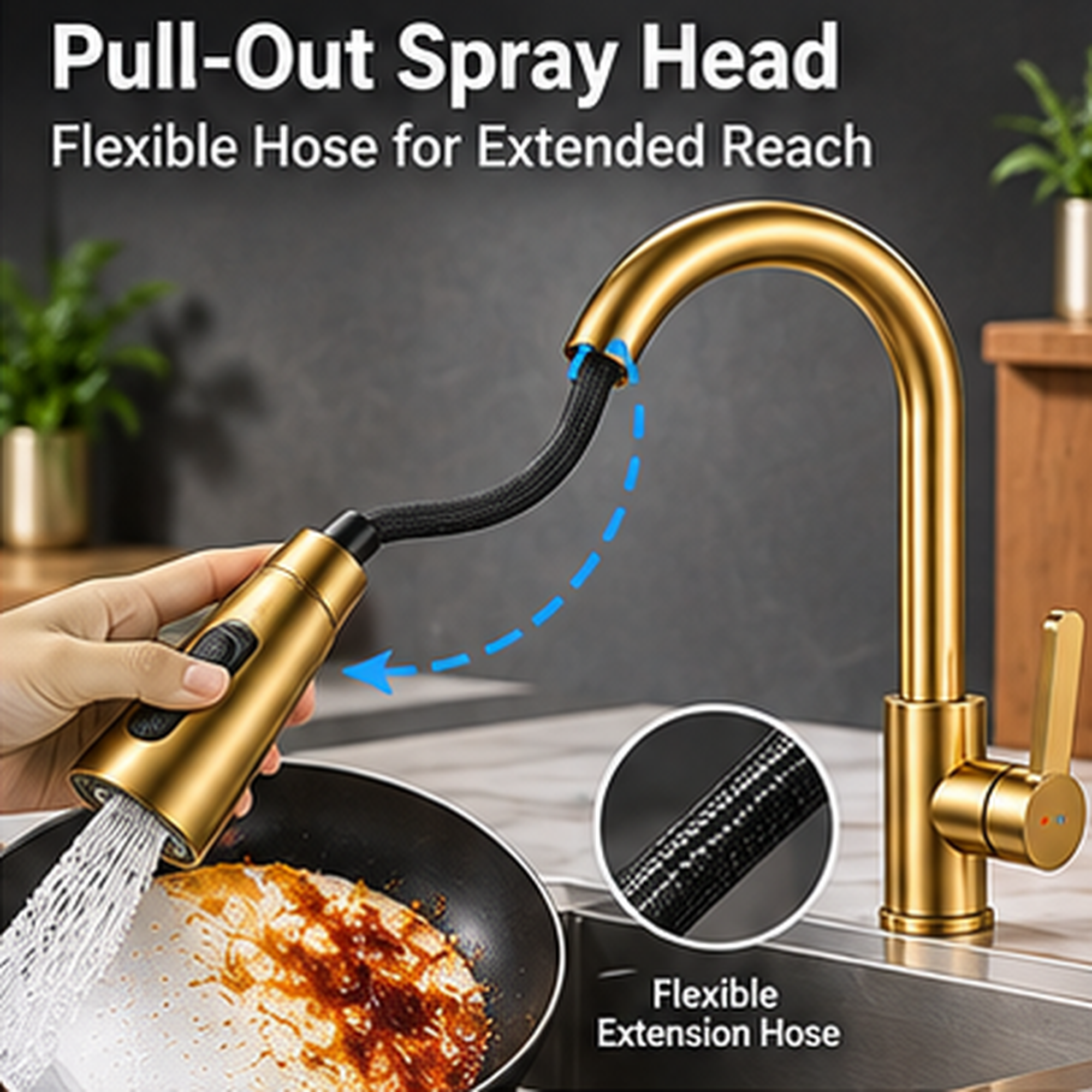 Pull Out Kitchen Mixer Tap 3 Spray Modes 304 Stainless Steel Sink Faucet – Black, Silver, Gold