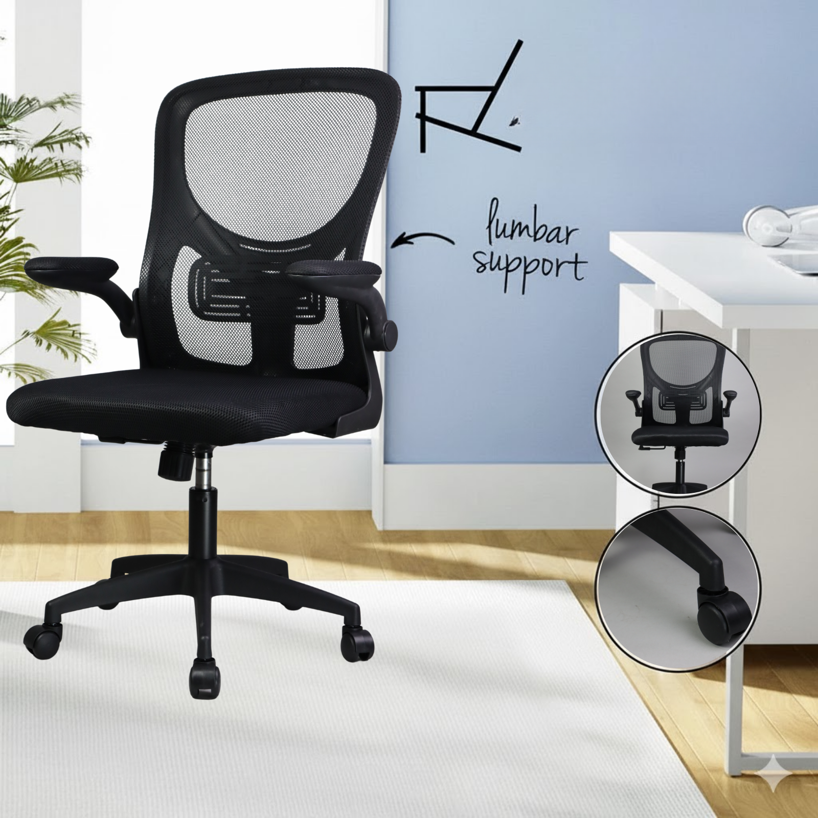Premium Ergonomic Mesh Office Chair – Adjustable Height, Flipped Armrests & Breathable Back Support for Work & Study