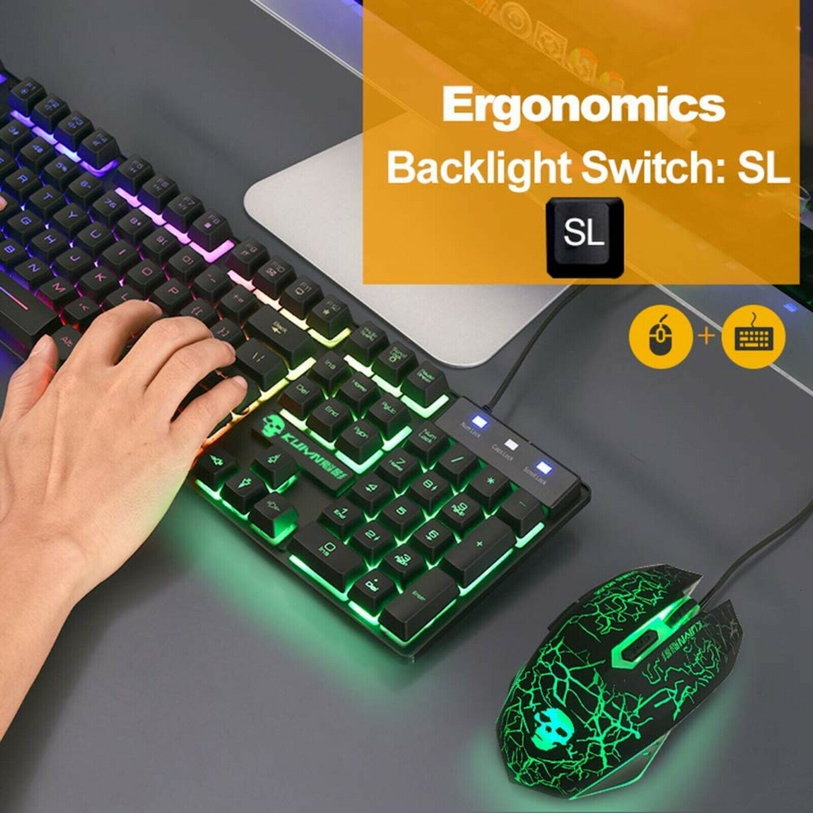 Gaming Keyboard & Mouse Combo – Rainbow 7 LED Backlighting, Mousepad for PS4, Laptop, PC, MacBook, iMac