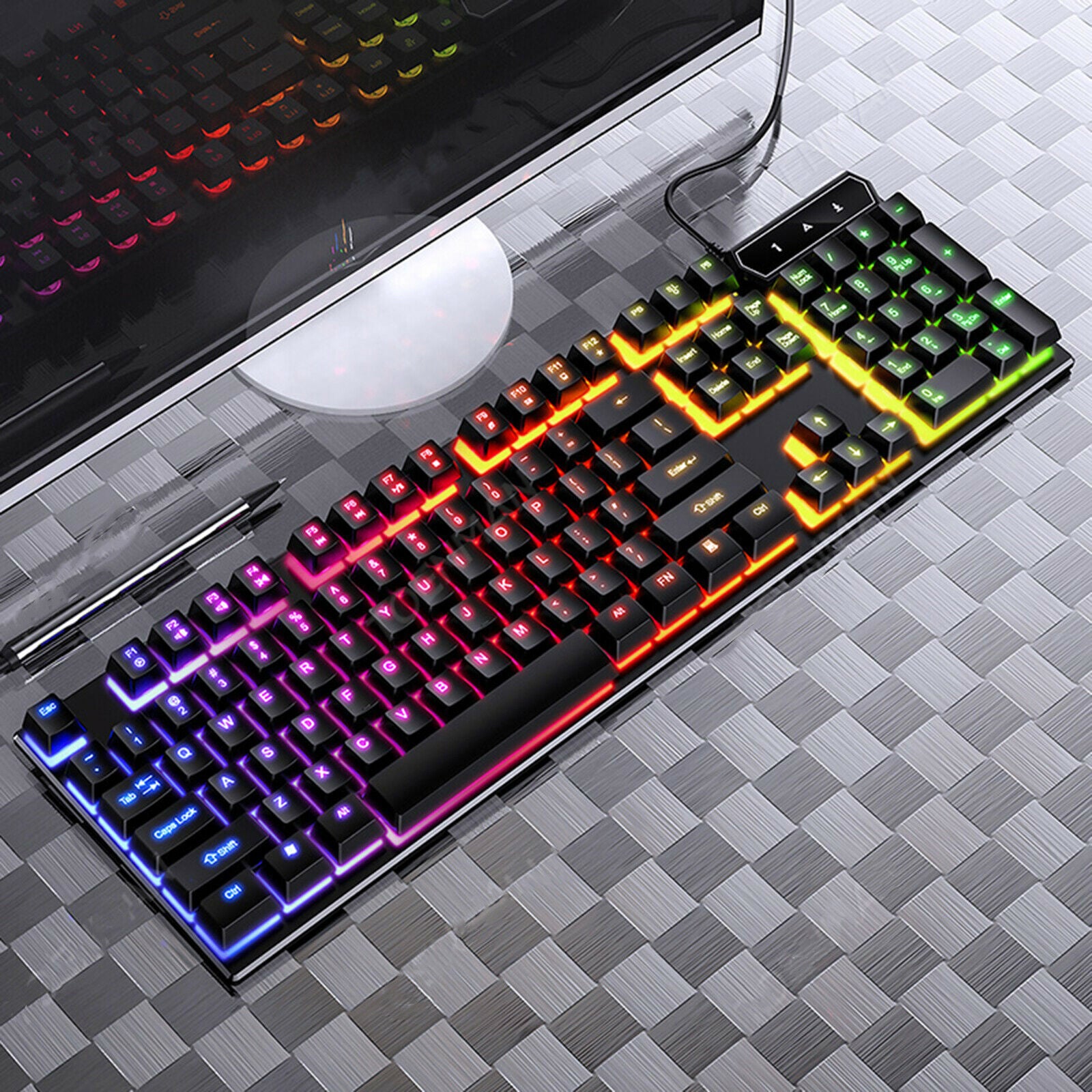 Gaming Keyboard & Mouse Combo – Rainbow 7 LED Backlighting, Mousepad for PS4, Laptop, PC, MacBook, iMac